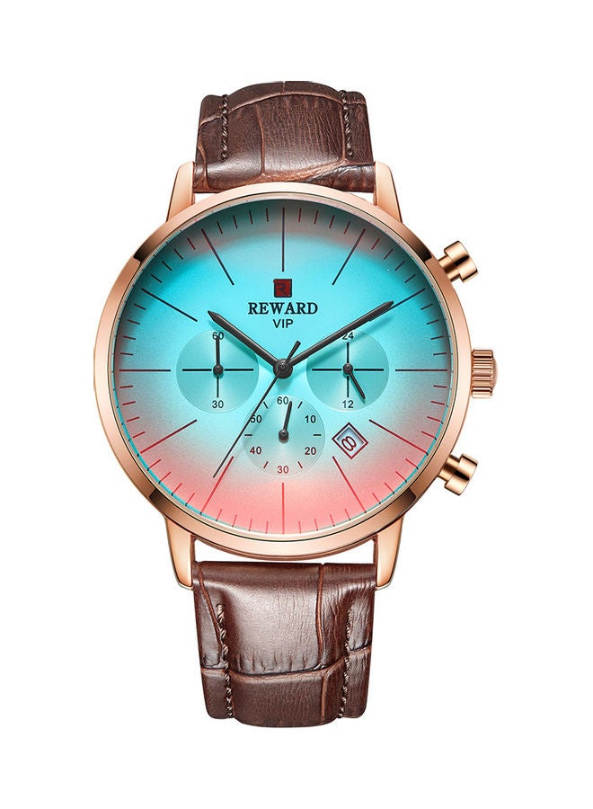 Men's The REWARD RD830M men's sport watch belt, Rose shell, white face and brown belt - Image 1