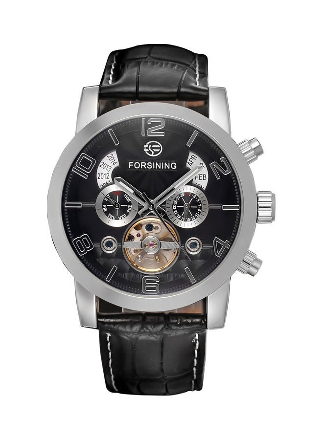 Forsining Fusini belt waterproof mechanical movement watch silver case black  - Image 1