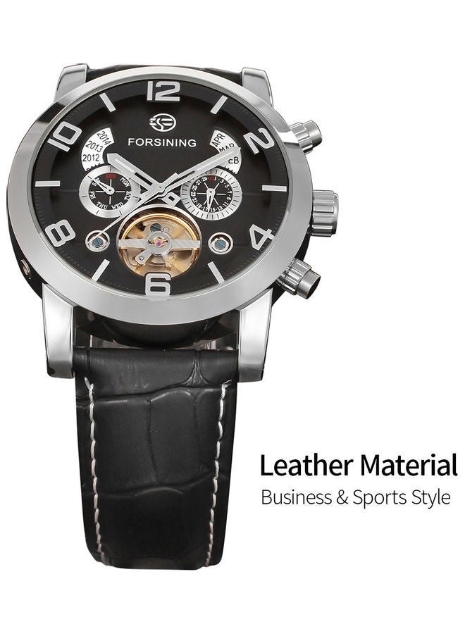 Forsining Fusini belt waterproof mechanical movement watch silver case black  - Image 2