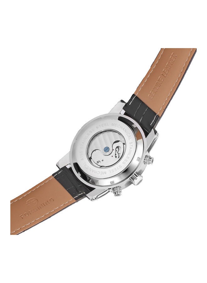 Forsining Fusini belt waterproof mechanical movement watch silver case black  - Image 4