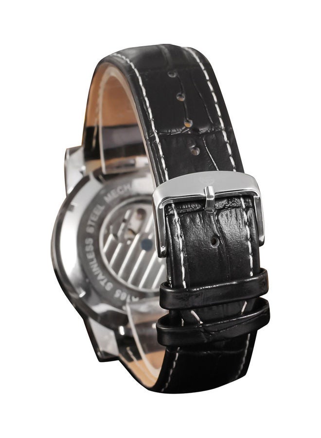 Forsining Fusini belt waterproof mechanical movement watch silver case black  - Image 3