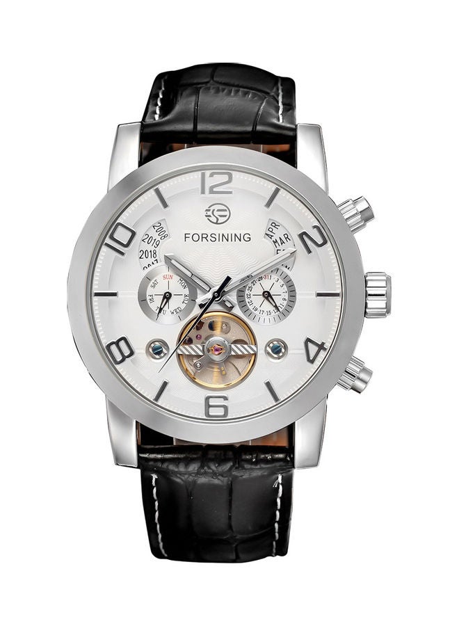 Forsining Fusini belt waterproof mechanical movement watch silver shell white  - Image 1