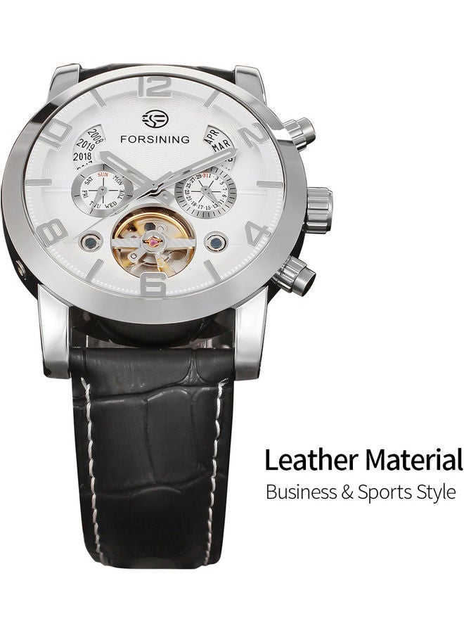 Forsining Fusini belt waterproof mechanical movement watch silver shell white  - Image 2