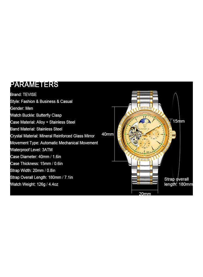 Generic - 629F TEVISE men's mechanical watch room gold white - Image 1
