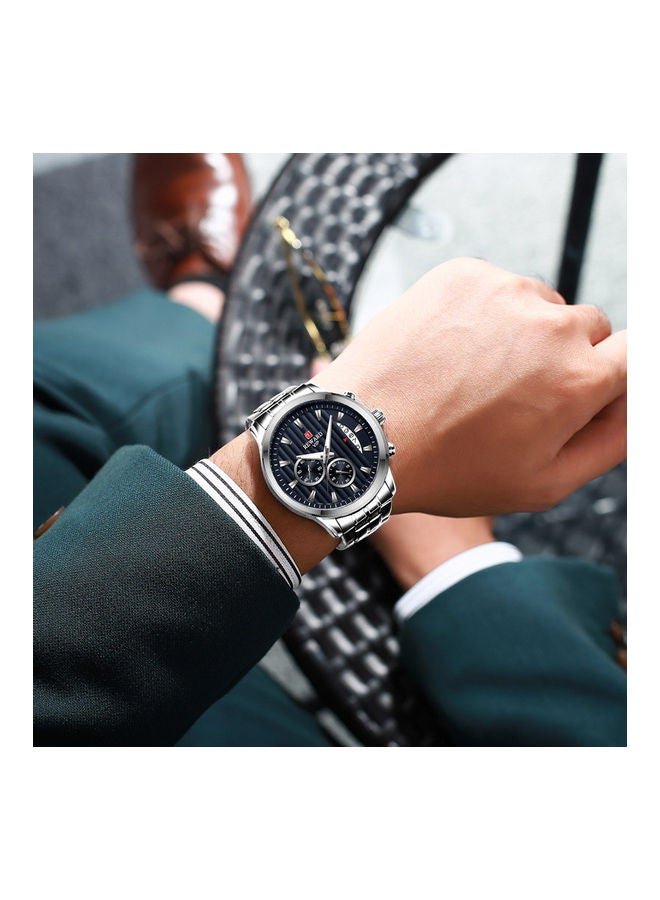 REWARD - Man's watch - Silver case, blue face, silver belt - Image 3