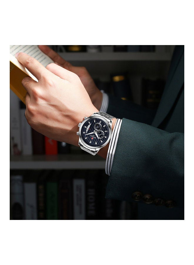 REWARD - Man's watch - Silver case, blue face, silver belt - Image 4