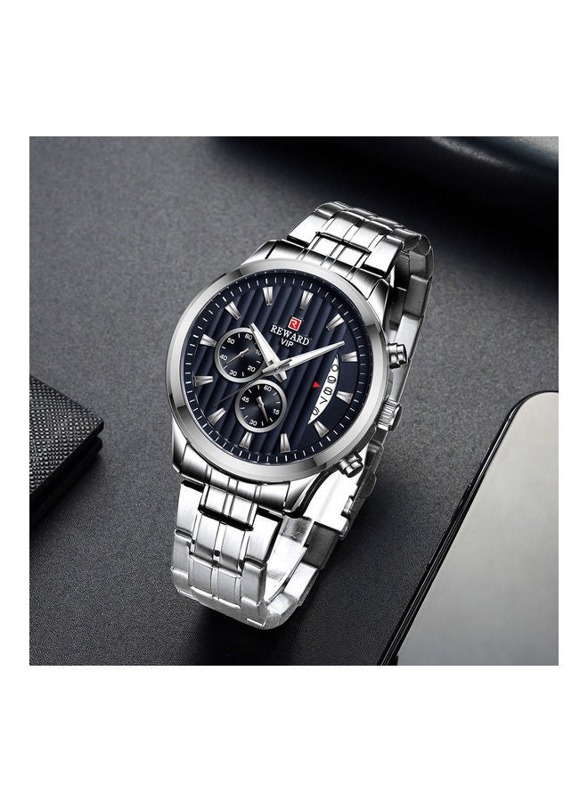 REWARD - Man's watch - Silver case, blue face, silver belt - Image 5
