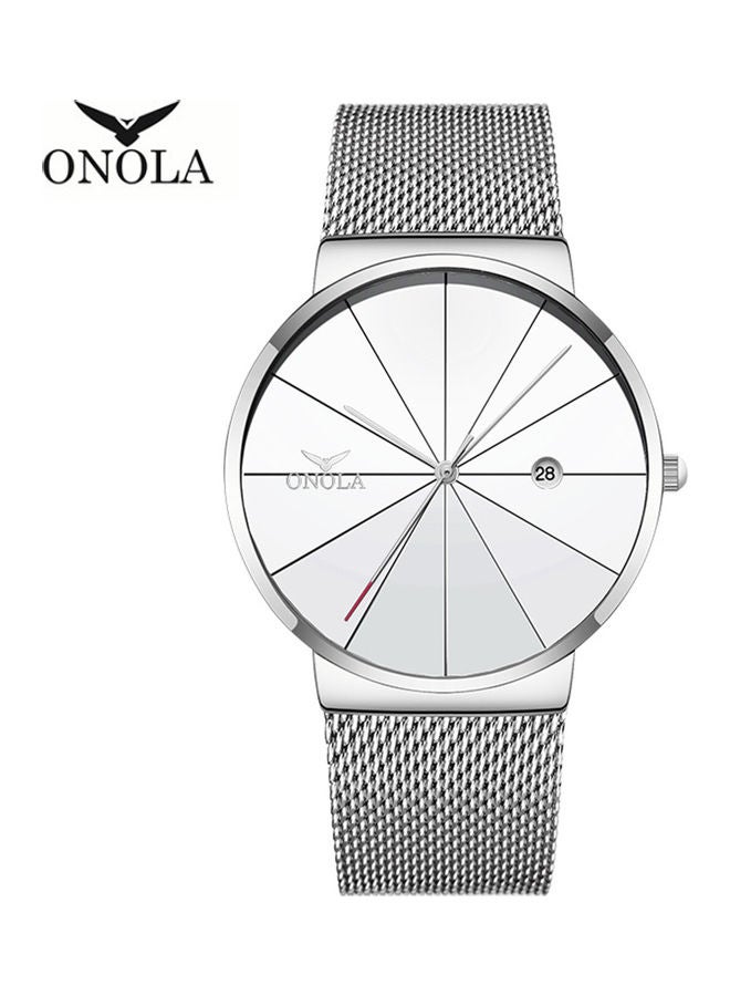 Men's ONOLA 38 fashion mesh belt waterproof men's watch silver - Image 1