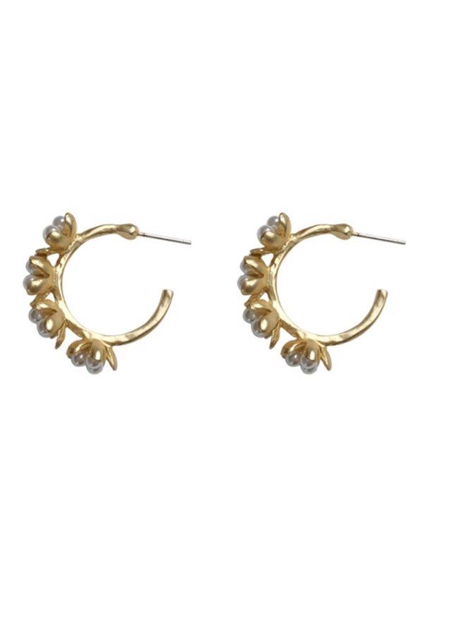 J&J 925 Sterling Silver C Shape Pearl Earrings