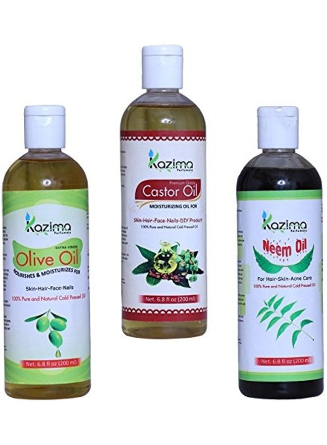 كازيما مجموعة زيت النيم والزيتون والخروع مكونة من 3 قطع 200ملليلتر