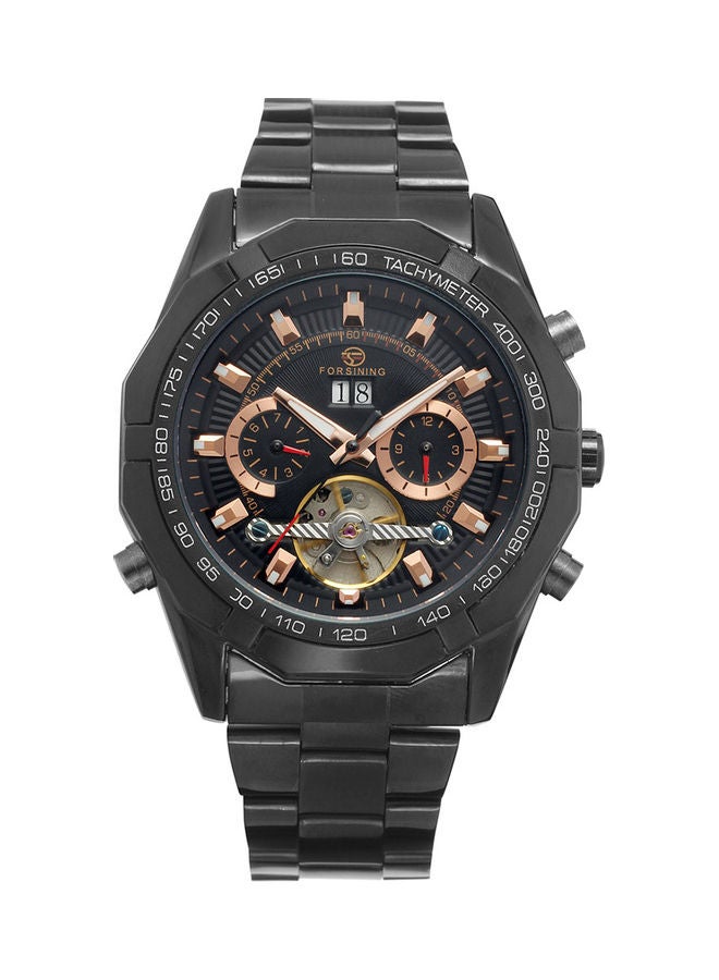 Generic 340 Forsining Fusini waterproof stainless steel with mechanical movement male watch black belt black disc  - Image 1