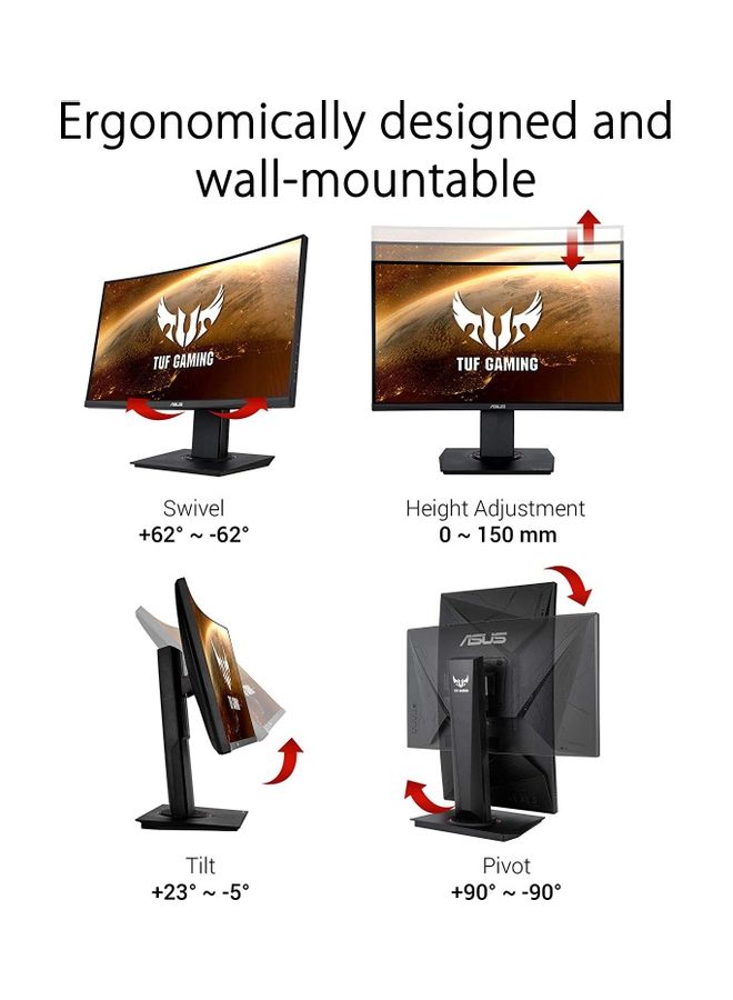ASUS - 90LM0570-B01170 23.6 inch VA LED Full HD Curved Gaming Monitor With 144Hz, AMD FreeSync and DisplayPort HDMI Black - Image 1