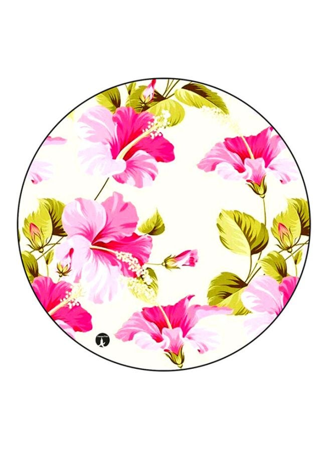BP Flowers Printed Round Mousepad White/Pink/Green