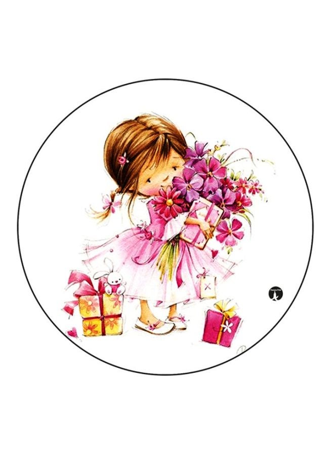 بي بي لوحة ماوس مستديرة بطبعة فتاة أبيض/بني/وردي