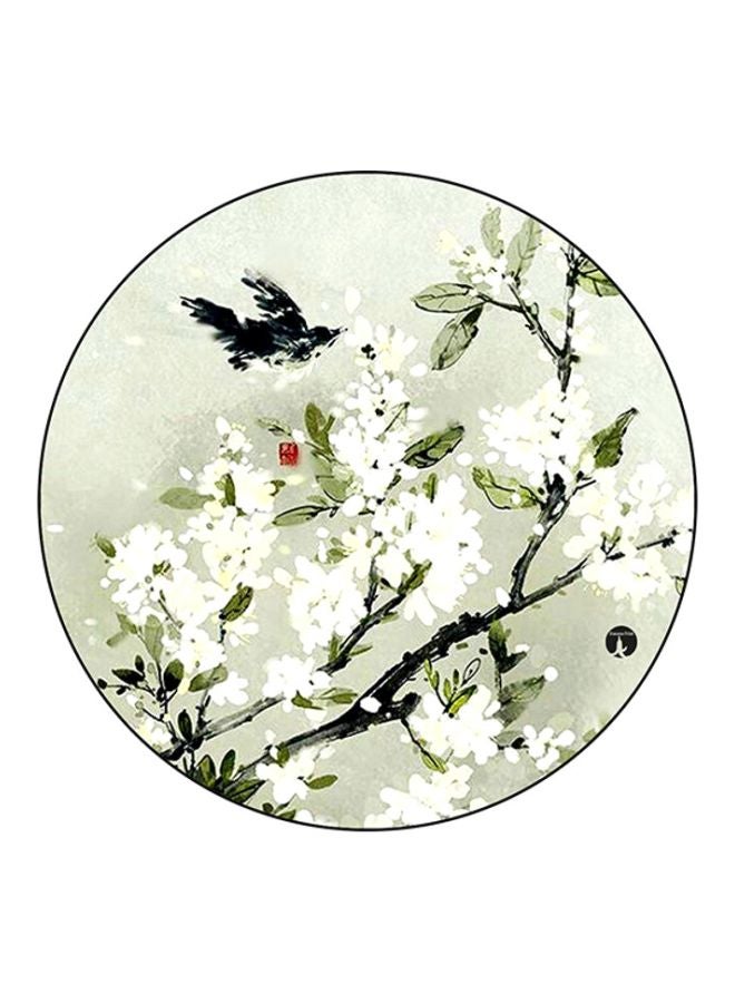 BP Flowers Printed Round Mousepad White/Green/Black
