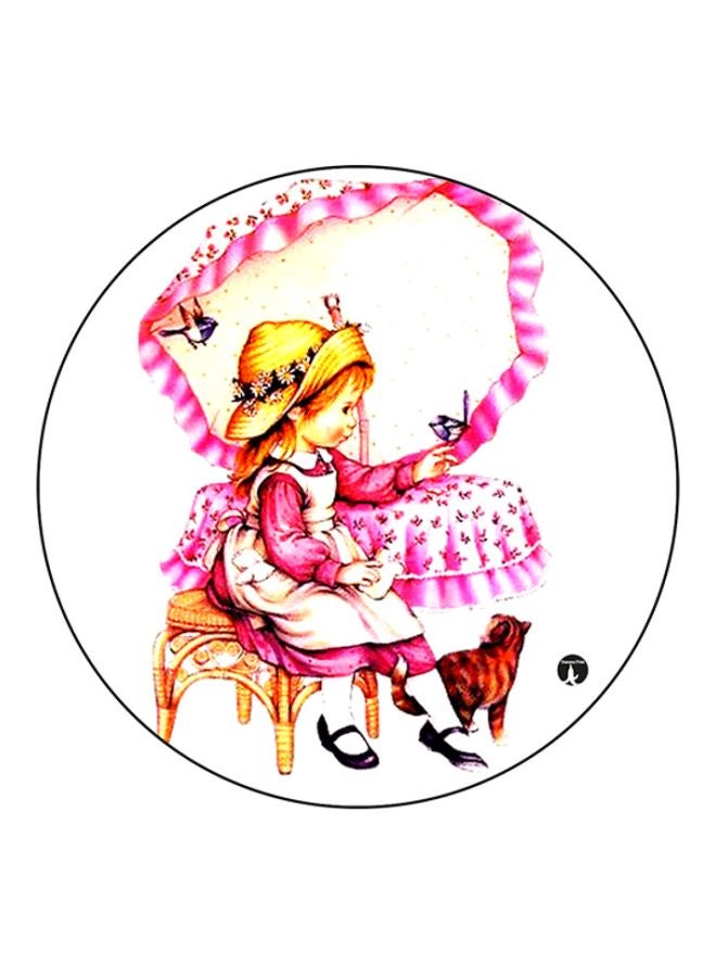 BP A Girl Printed Round Mousepad White/Pink
