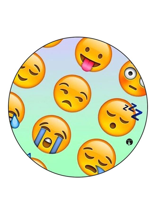 Emojis Printed Round Mousepad Yellow/Green