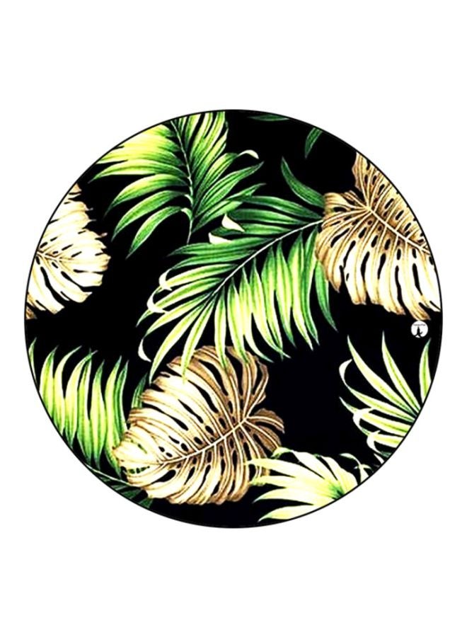 بي بي لوحة ماوس دائرية بطبعة أوراق شجر أسود/ بيج/ أخضر