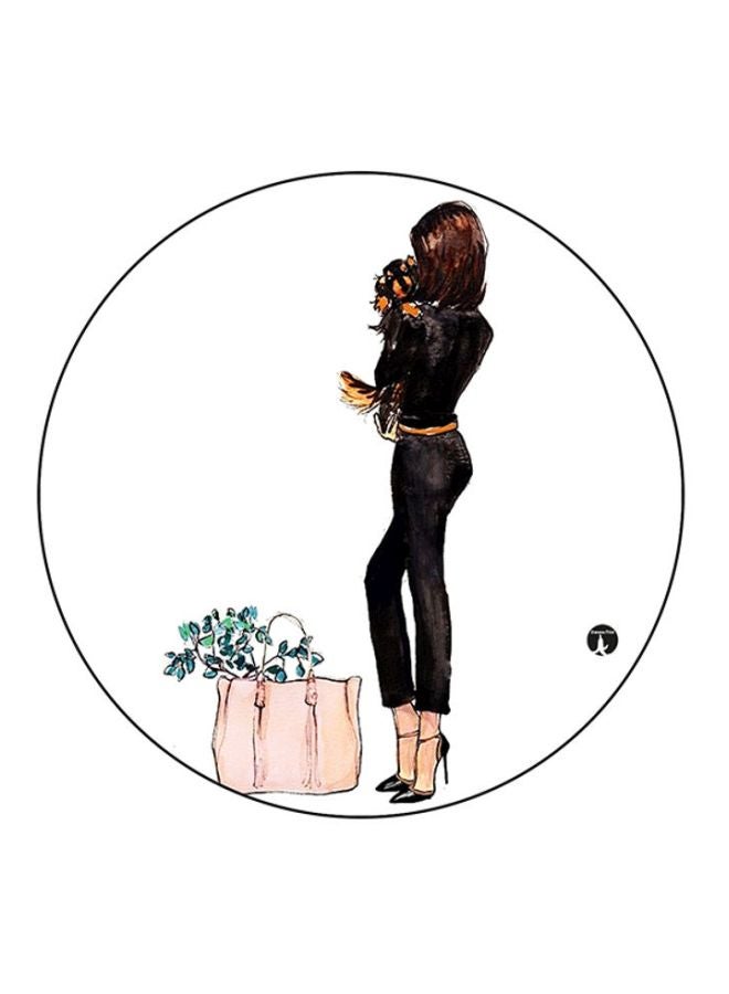 لوحة ماوس ألعاب دائرية مُزينة بطبعة سيدة أبيض/أسود/بيج