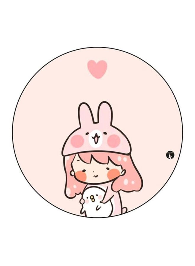 BP A Girl Printed Round Mousepad Pink/White