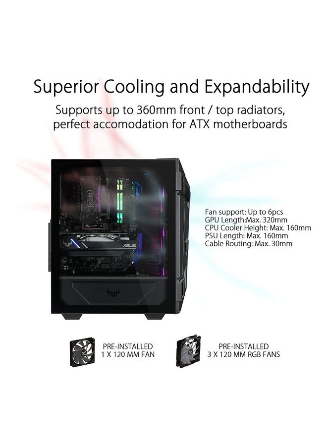 ASUS - TUF Gaming GT301 Mid-Tower Compact Case for ATX Motherboards With Honeycomb Front Panel, 120mm Aura Addressable RBG Fans, Headphone Hanger, and 360mm Radiator Support, 2 x USB 3.2 - Image 1