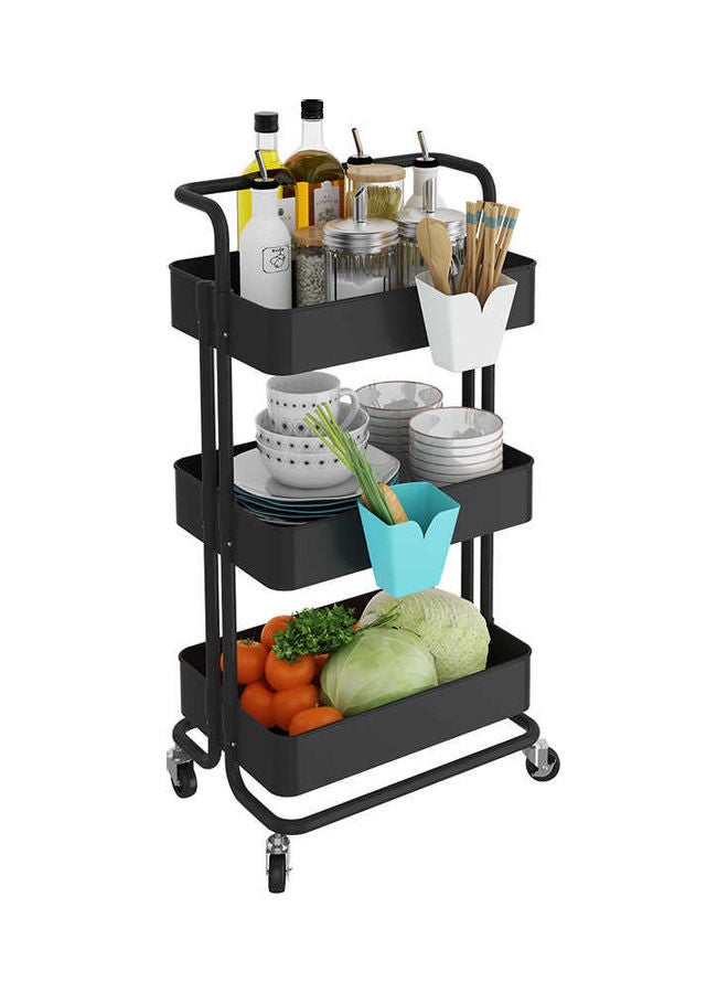 ALMUFARREJ 3 Tier Rolling Shelves Metal Cart Organizer black 85x45x35cm 