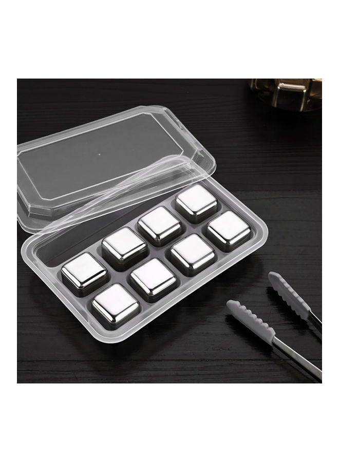 8-Piece Reusable Stainless Steel Ice Cube Silver 15.5x4x11.2cm - Image 2