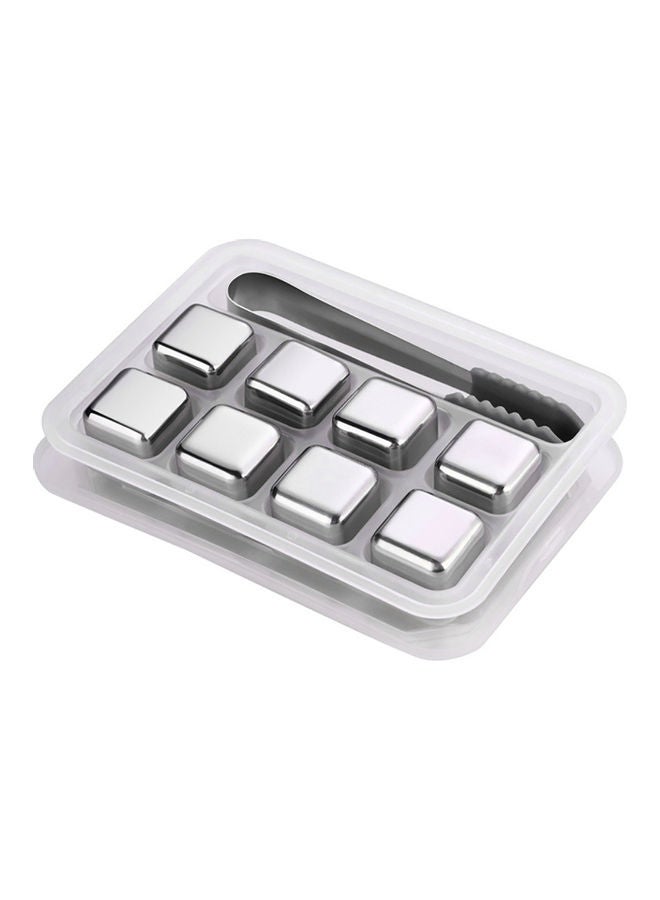 8-Piece Reusable Stainless Steel Ice Cube Silver 15.5x4x11.2cm - Image 4
