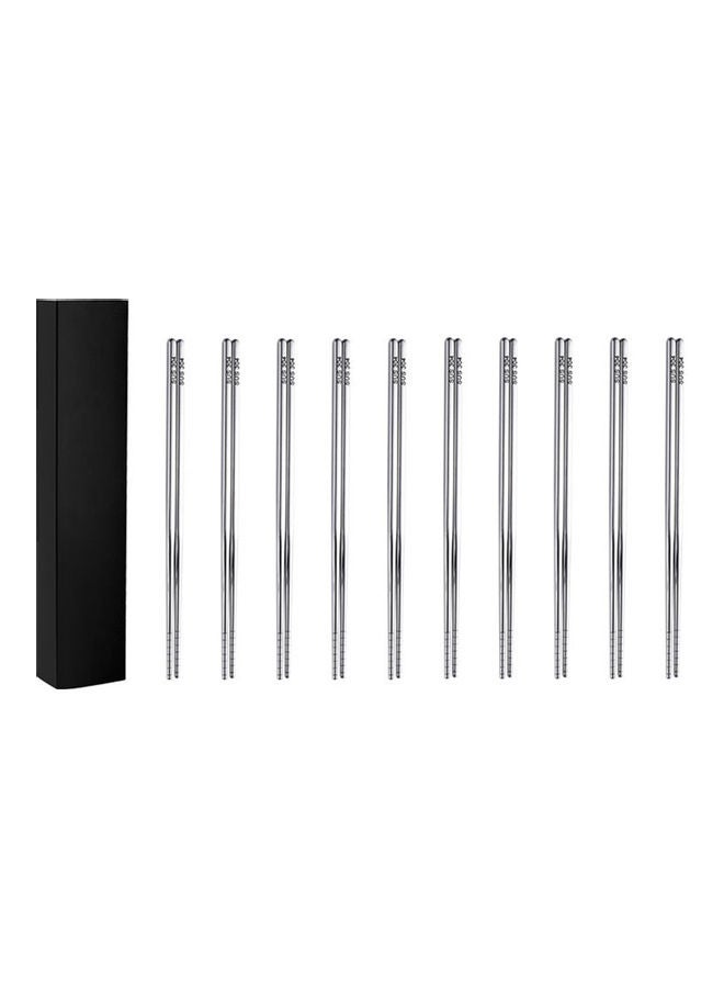 10-Pairs Stainless Steel Chopsticks Silver 26x3.5x5cm  - Image 1