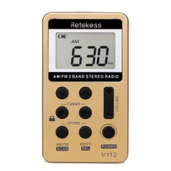 Retekess V-112 Portable AM/FM Stereo Pocket Radio With Earphone Lanyard And 1.5 Inch LCD Display Screen V3765_P Gold  - Image 5