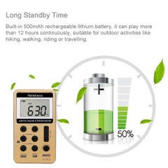 Retekess V-112 Portable AM/FM Stereo Pocket Radio With Earphone Lanyard And 1.5 Inch LCD Display Screen V3765_P Gold  - Image 4