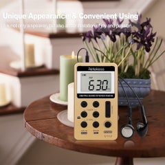 Retekess V-112 Portable AM/FM Stereo Pocket Radio With Earphone Lanyard And 1.5 Inch LCD Display Screen V3765_P Gold  - Image 3