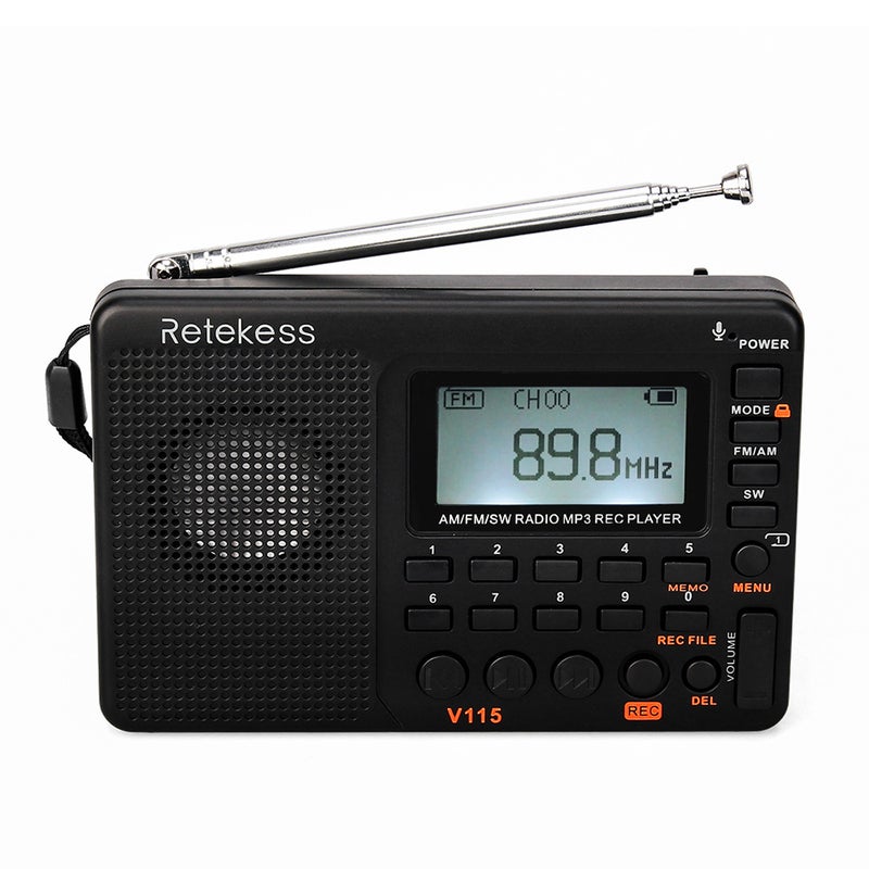 جهاز استقبال راديو متعدد الموجات V-115 FM/AM/SW مع مؤقت للنوم V2938_P أسود