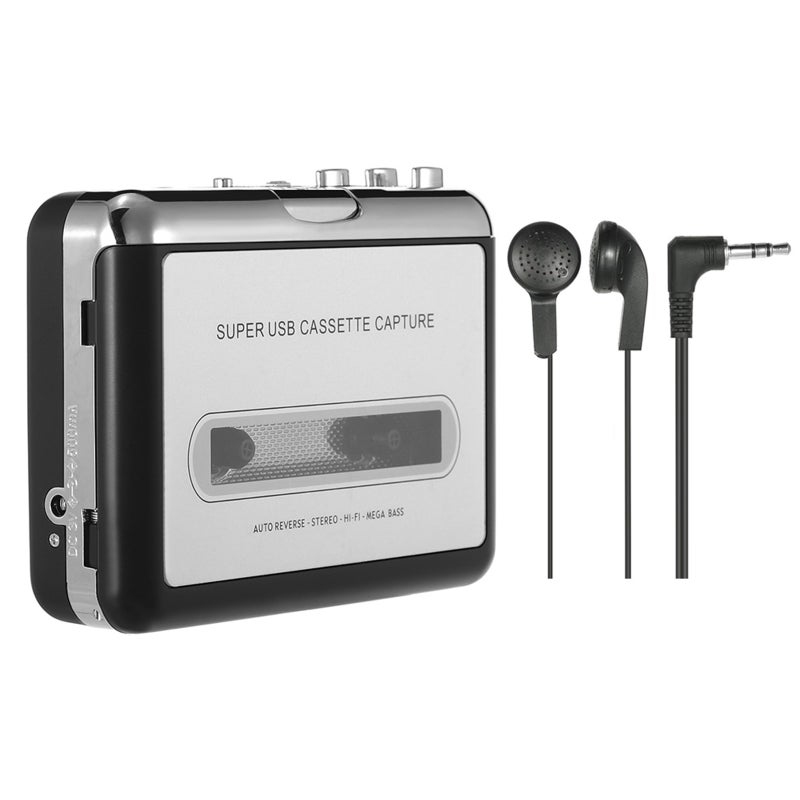 إزكاب محول USB من شريط كاسيت إلى MP3 مع سماعة أذن V2851_P أسود  - Image 1
