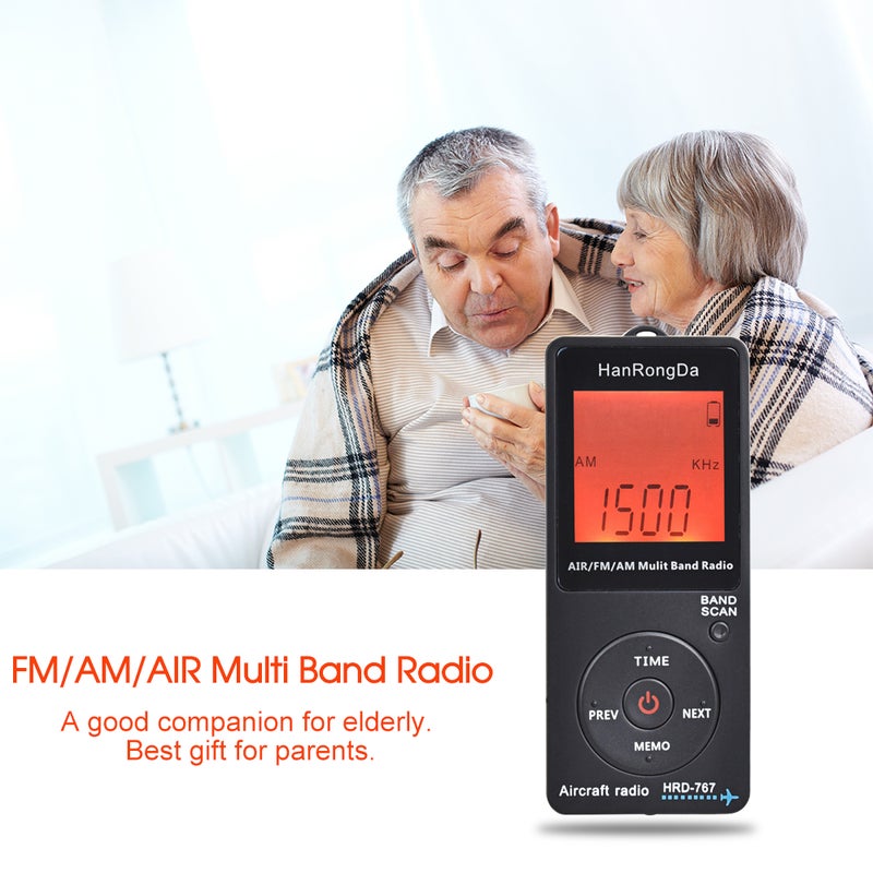 HanRongDa - HRD-767 FM/AM/AIR Multi Band Radio Aircraft Band Radio Receiver V6559_P Black - Image 1