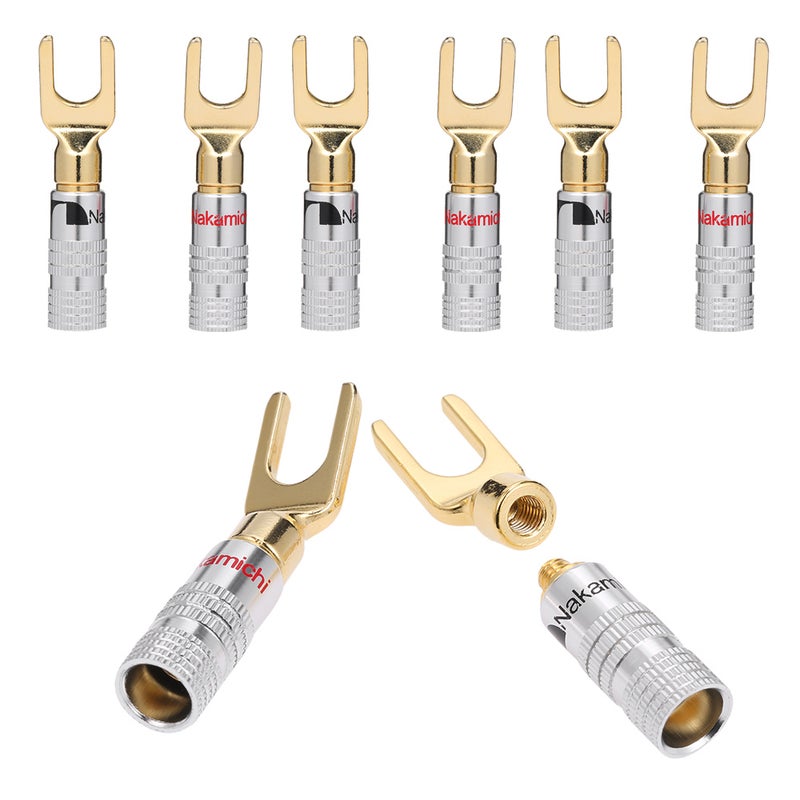 Y Spade Speaker Plugs Connector Amplifier Adapter V6528-2_P Silver - Image 3