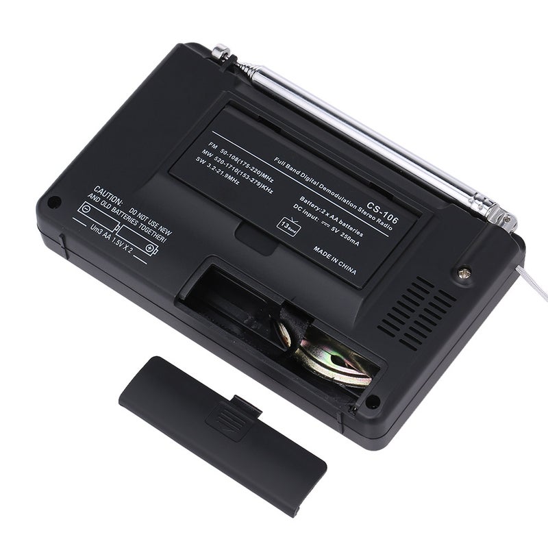 Portable FM/AM/SW Radio Multiband Digital Stereo Radio Receiver V6506_P Black