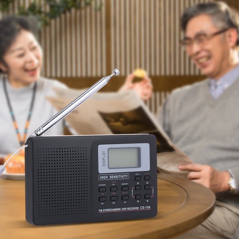 Portable FM/AM/SW Radio Multiband Digital Stereo Radio Receiver V6506_P Black