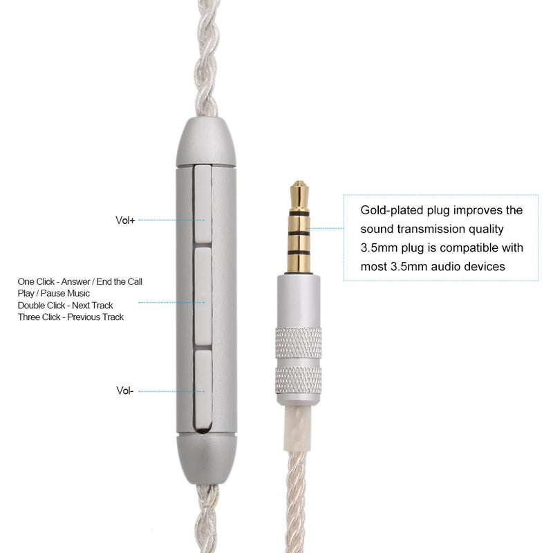 3.5mm Wired Earphones Cable Cord With Mic V6155W_P White  - Image 2