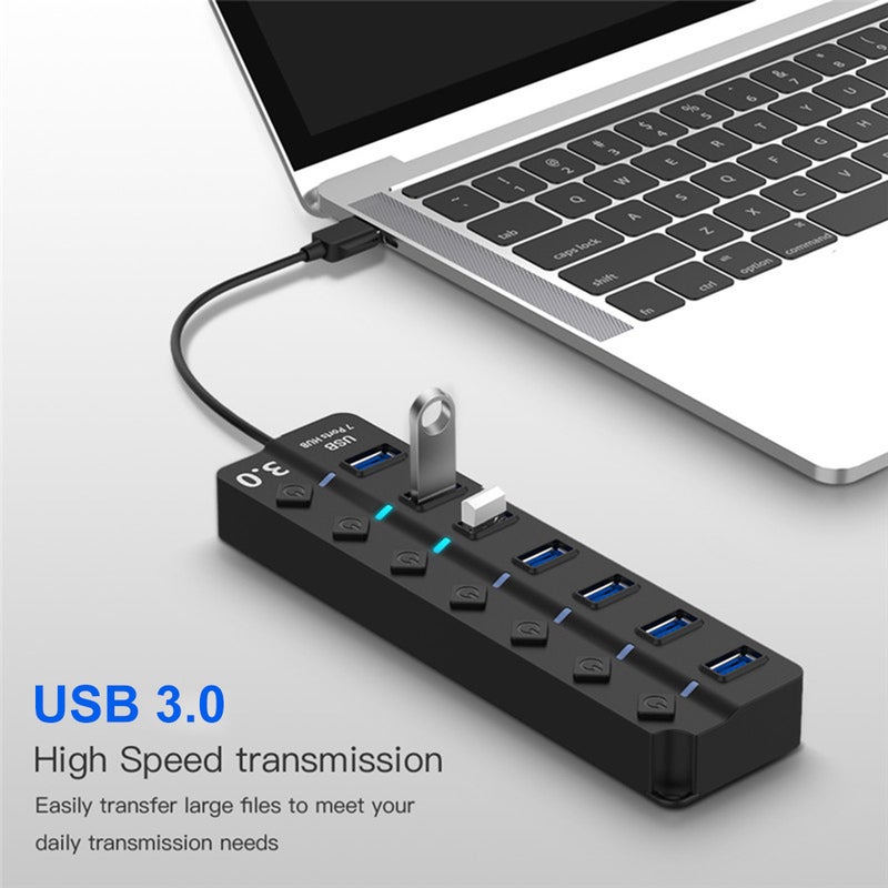 موزع منافذ USB 3.0 بـ7 منافذ مع أزرار للتشغيل والإغلاق V6095_P أسود - Image 5