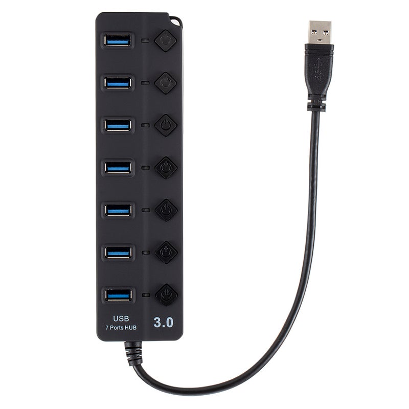 موزع منافذ USB 3.0 بـ7 منافذ مع أزرار للتشغيل والإغلاق V6095_P أسود - Image 3