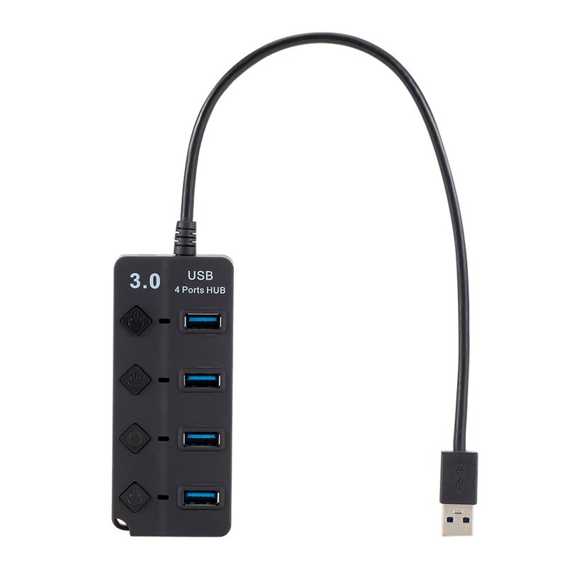 موزع ومقسّم بكابل USB وأربع منافذ مع أزرار للتشغيل والإطفاء V6094_P أسود - Image 3