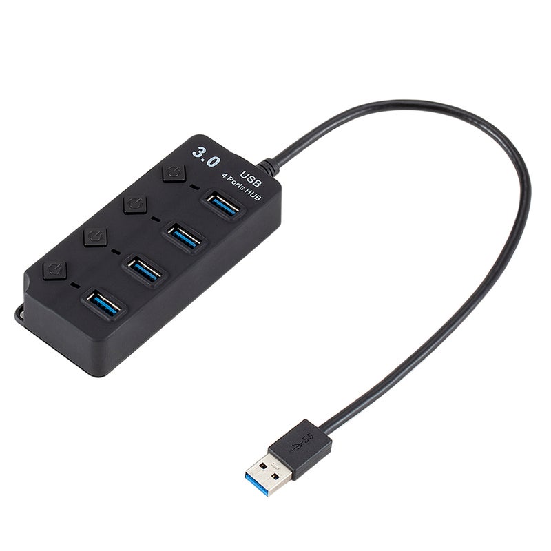موزع ومقسّم بكابل USB وأربع منافذ مع أزرار للتشغيل والإطفاء V6094_P أسود - Image 2