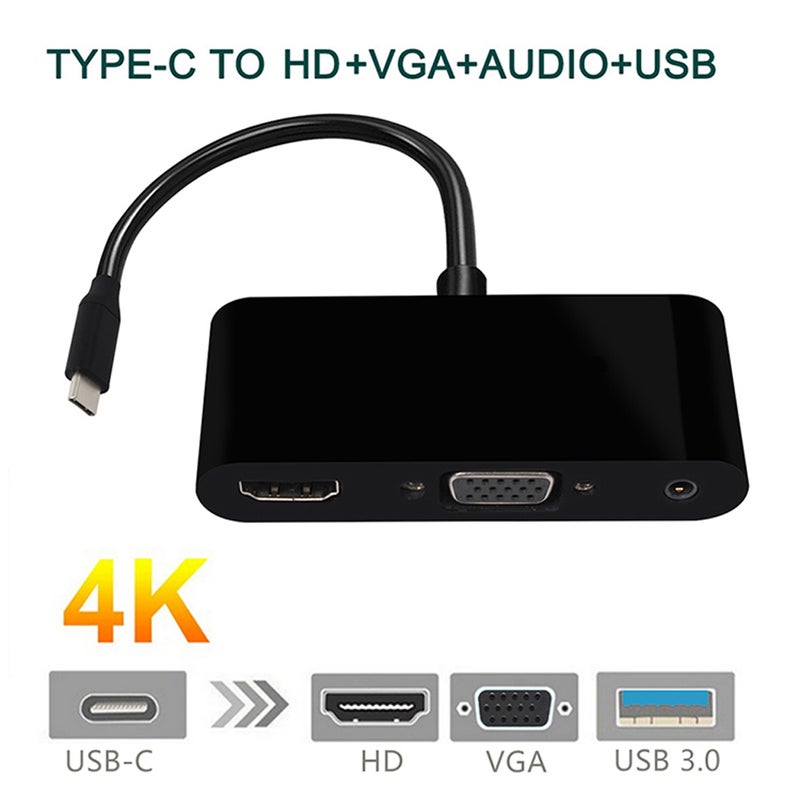 محول صوتي 3 في 1 للتحويل من USB-C Type-C إلى VGA بدقة عالية الوضوح، مقاس 3.5 مم V5910_P أسود - Image 3