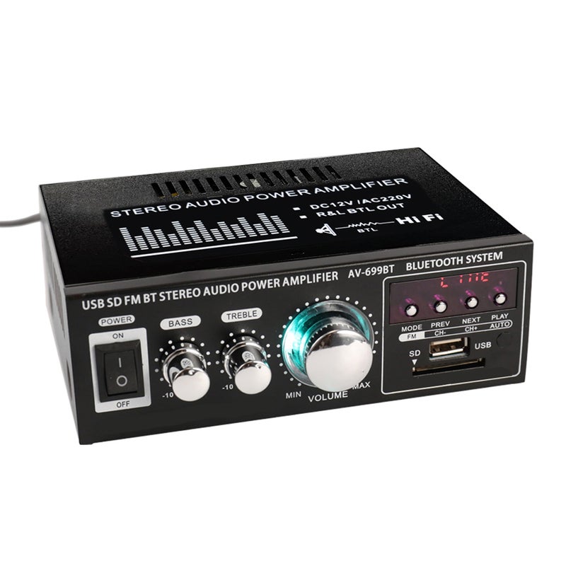 مضخم صوت ستيريو هاي فاي صغير بقناتين وشاشة LCD بجهد 12 فولت/ 220 فولت V5506_P أسود - Image 5