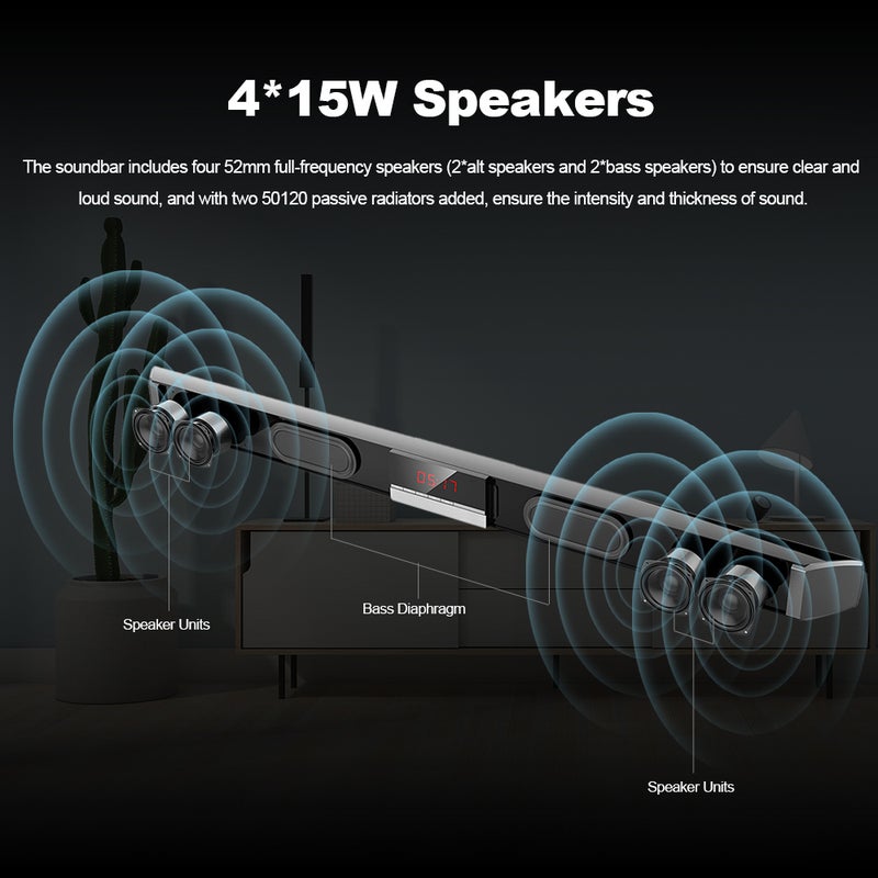 Generic SR100 Plus Bluetooth Soundbar Home TV Speaker Wireless Subwoofer V5345UK_P Black  - Image 2