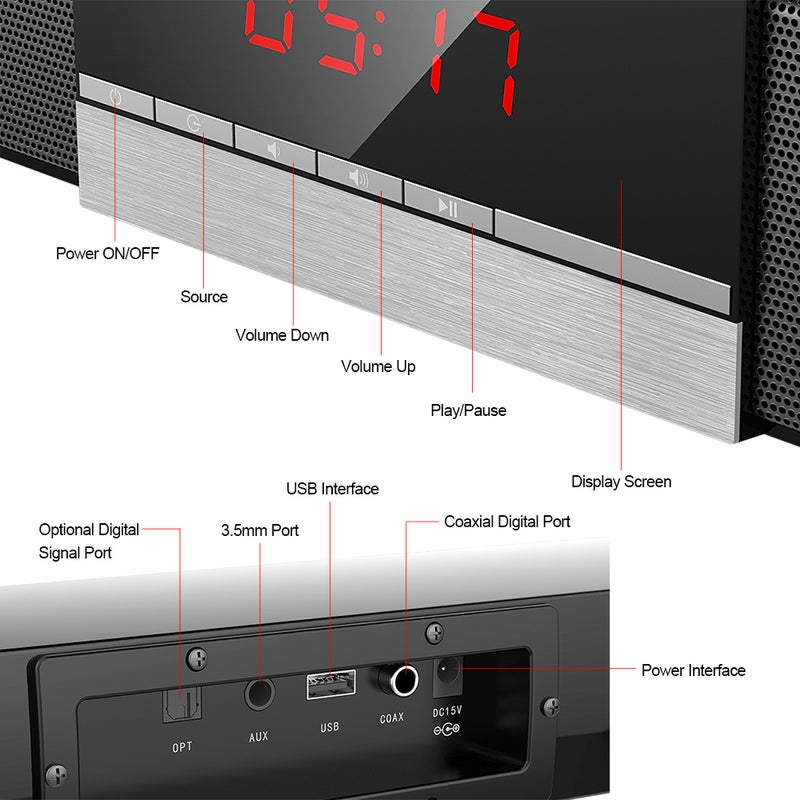 Generic SR100 Plus Bluetooth Soundbar Home TV Speaker Wireless Subwoofer V5345UK_P Black  - Image 5