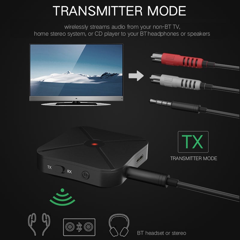 Generic - KN319 2 in 1 Bluetooth Audio Transmitter Receiver Bluetooth Music Adapter V5358_P Black - Image 1