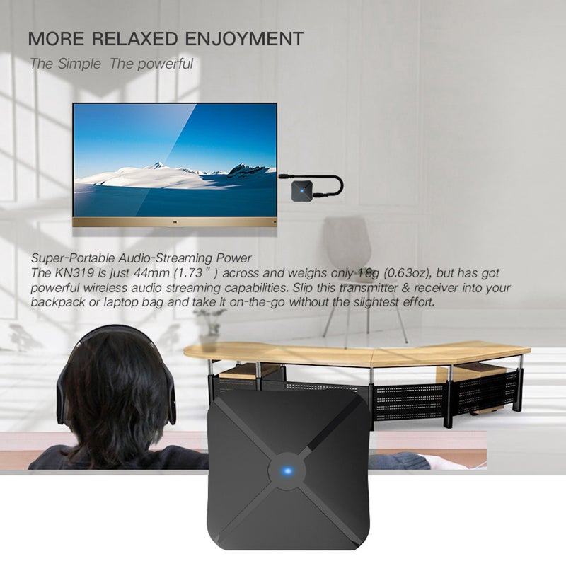 Generic - KN319 2 in 1 Bluetooth Audio Transmitter Receiver Bluetooth Music Adapter V5358_P Black - Image 1