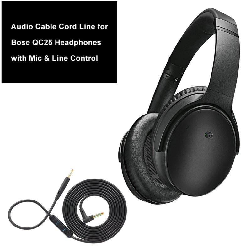 Generic - Line-control Audio Cable For BOSE QC25 Headphones With Mic Volume Control Cord Line V5183B_P Black - Image 1